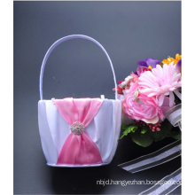 White satin decoration colored bowknot bridal party wedding flower girl basket